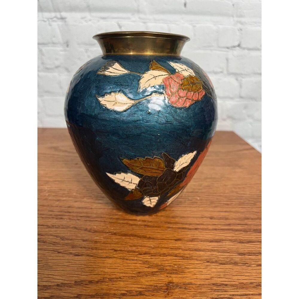 VINTAGE Cloisonne teal base|4.25” tall